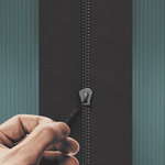 AC Infinity Peel & Stick Zipper concept art — adhesive zip-entry access for poly film & tarps