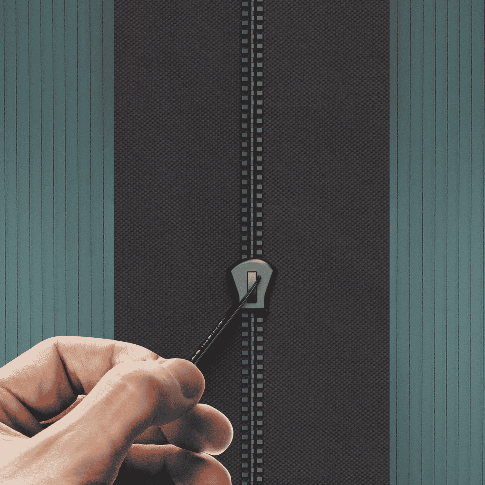 AC Infinity Peel & Stick Zipper concept art — adhesive zip-entry access for poly film & tarps