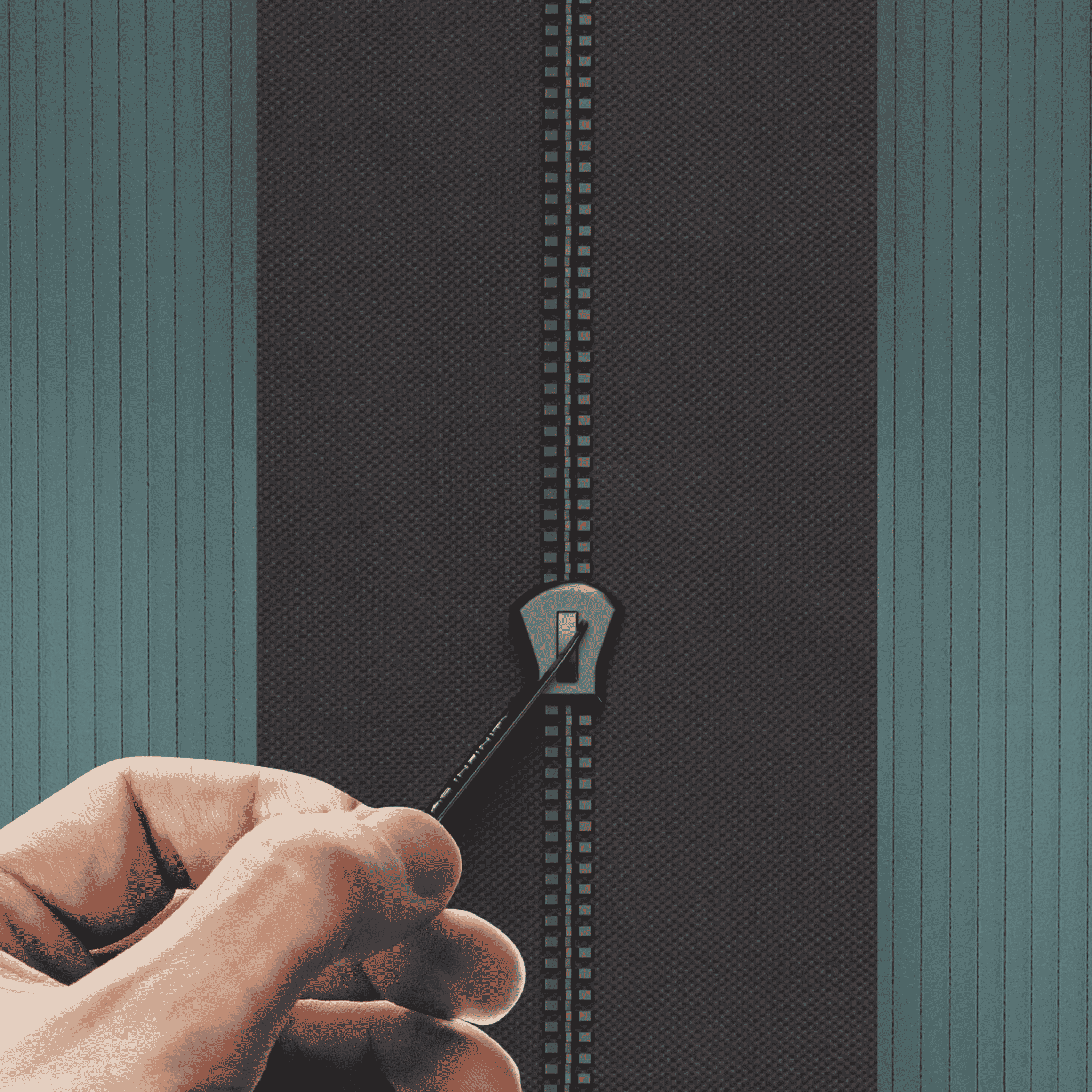 AC Infinity Peel & Stick Zipper concept art — adhesive zip-entry access for poly film & tarps