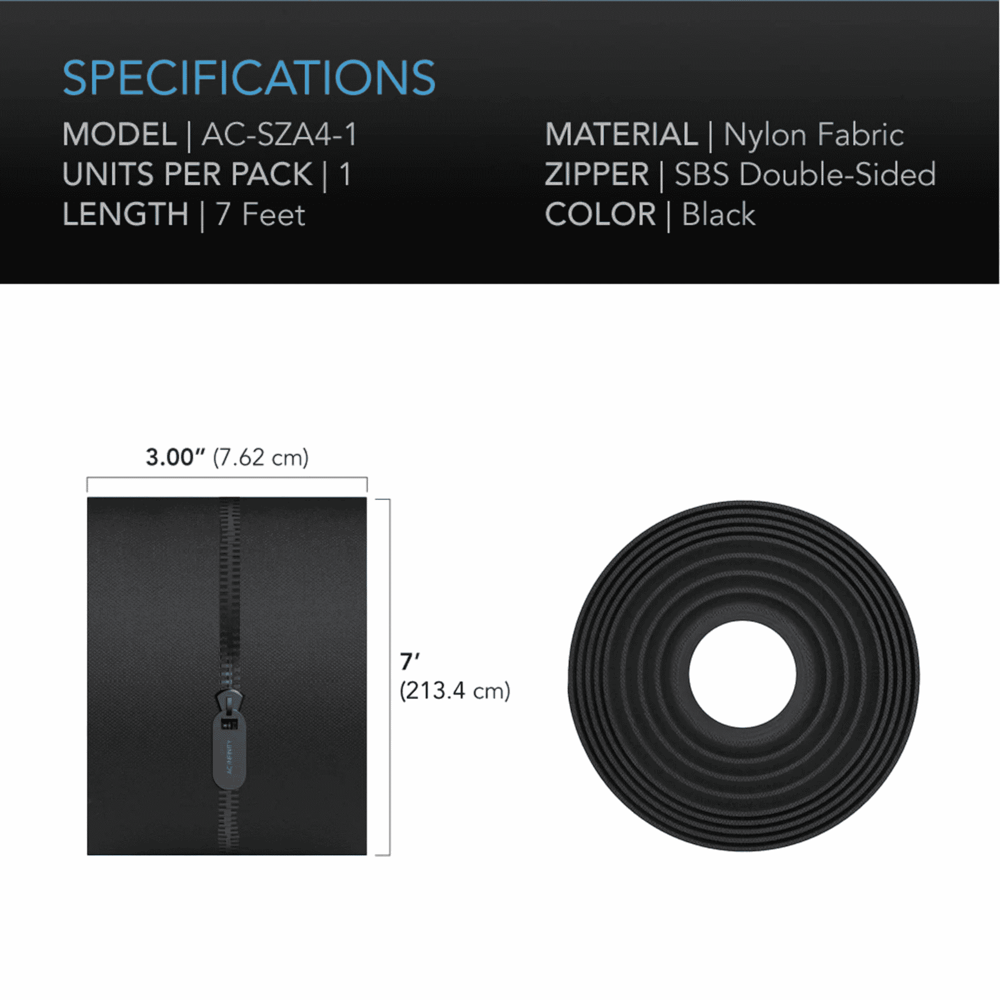AC Infinity Peel & Stick Zipper specifications — length width & adhesive ratings