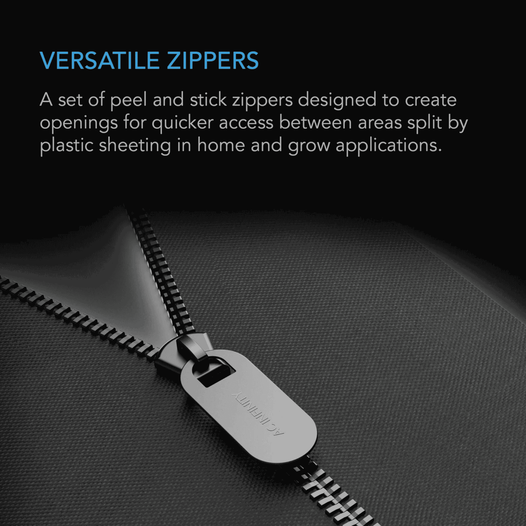 AC Infinity Peel & Stick Zipper versatile zippers — fits plastic sheeting vinyl & panda film