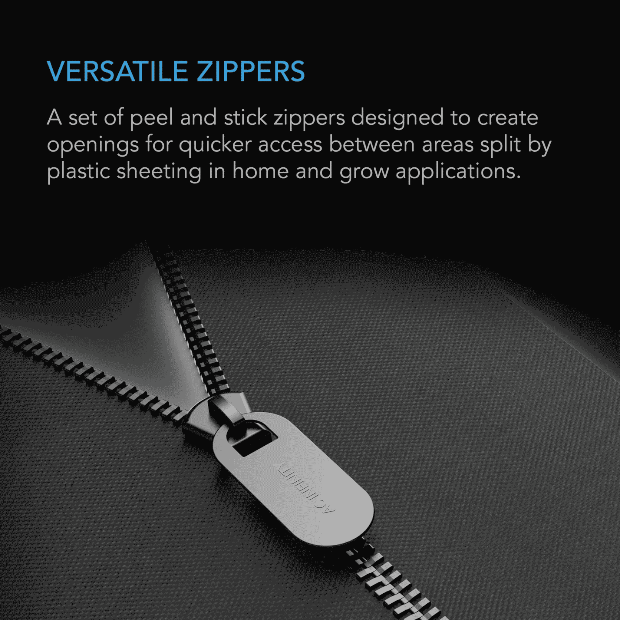 AC Infinity Peel & Stick Zipper versatile zippers — fits plastic sheeting vinyl & panda film