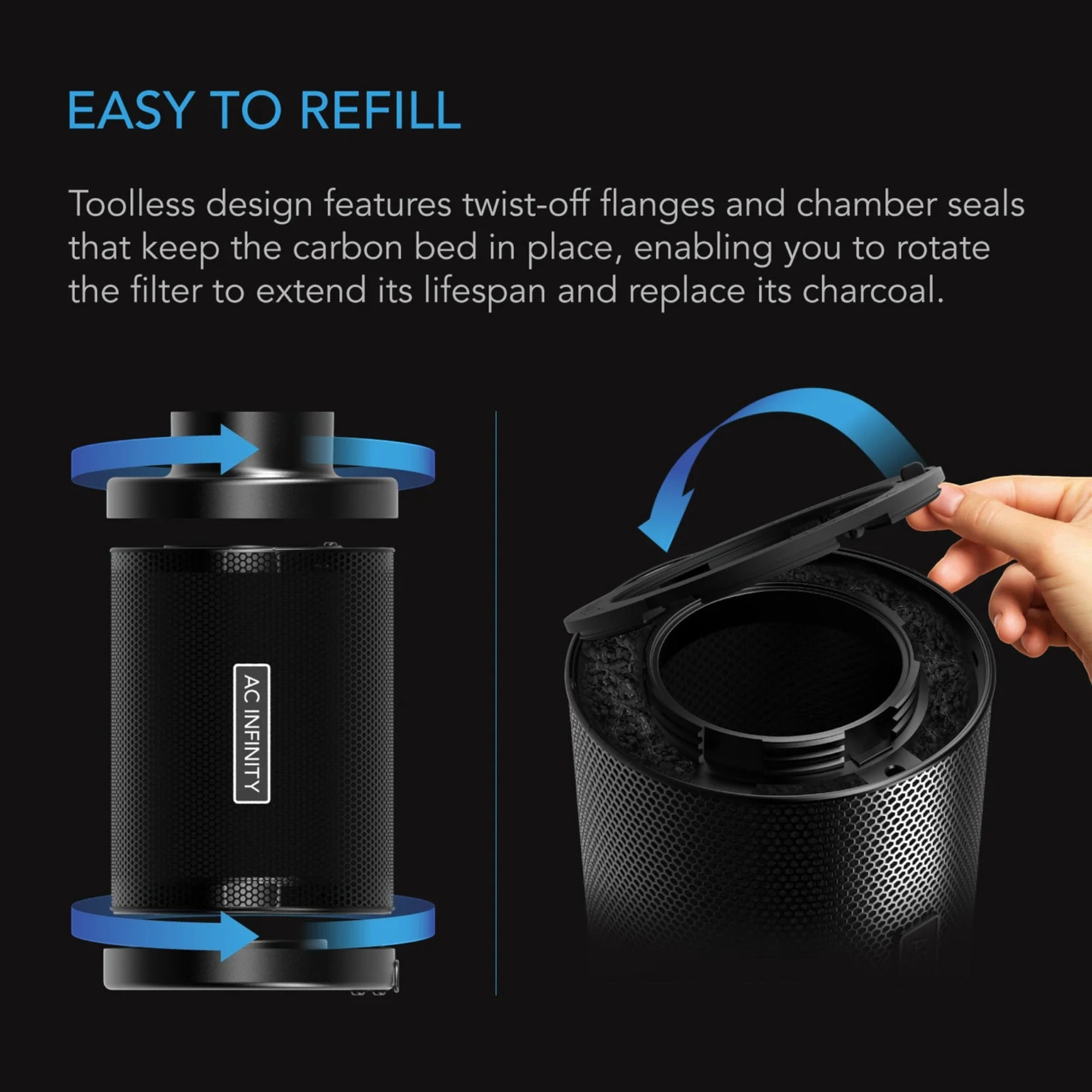 AC Infinity Refillable Carbon Filter — Easy to Refill