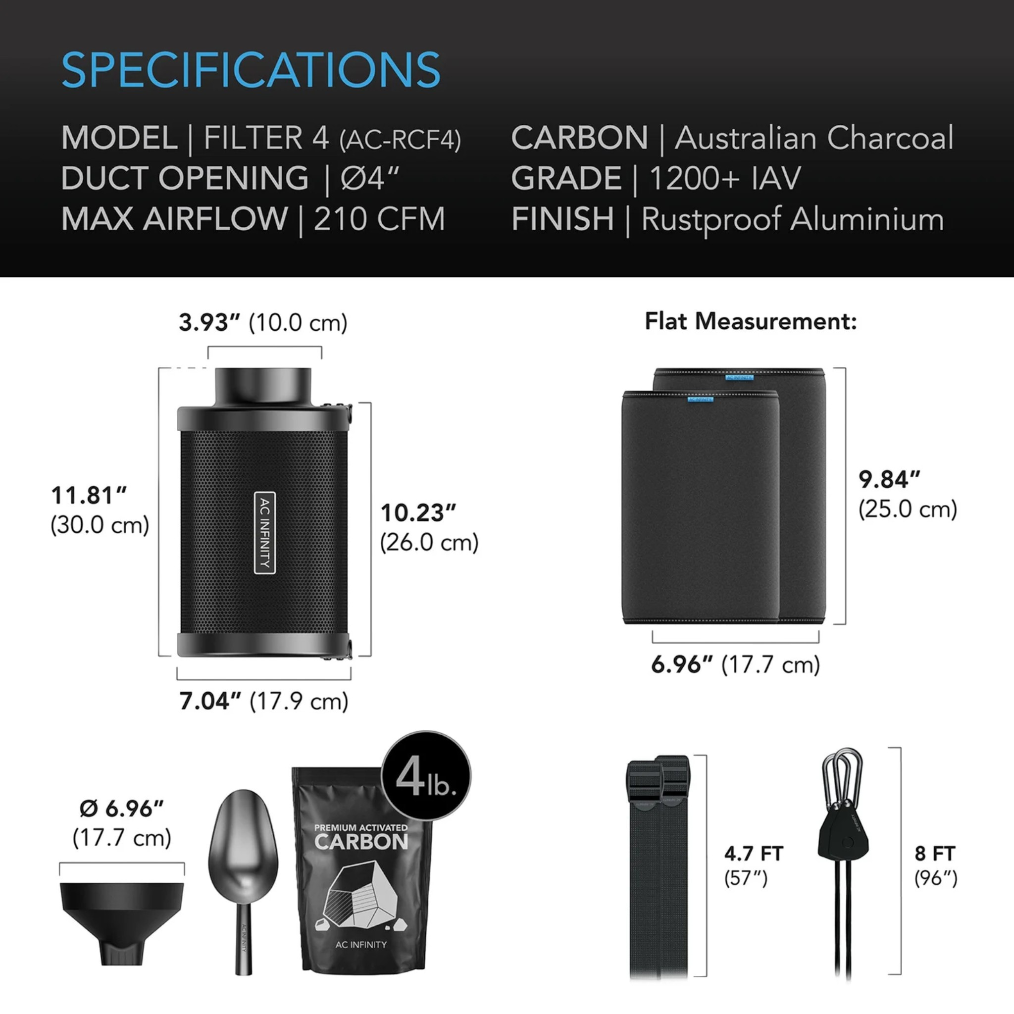 AC Infinity Refillable Carbon Filter 100mm — Specifications