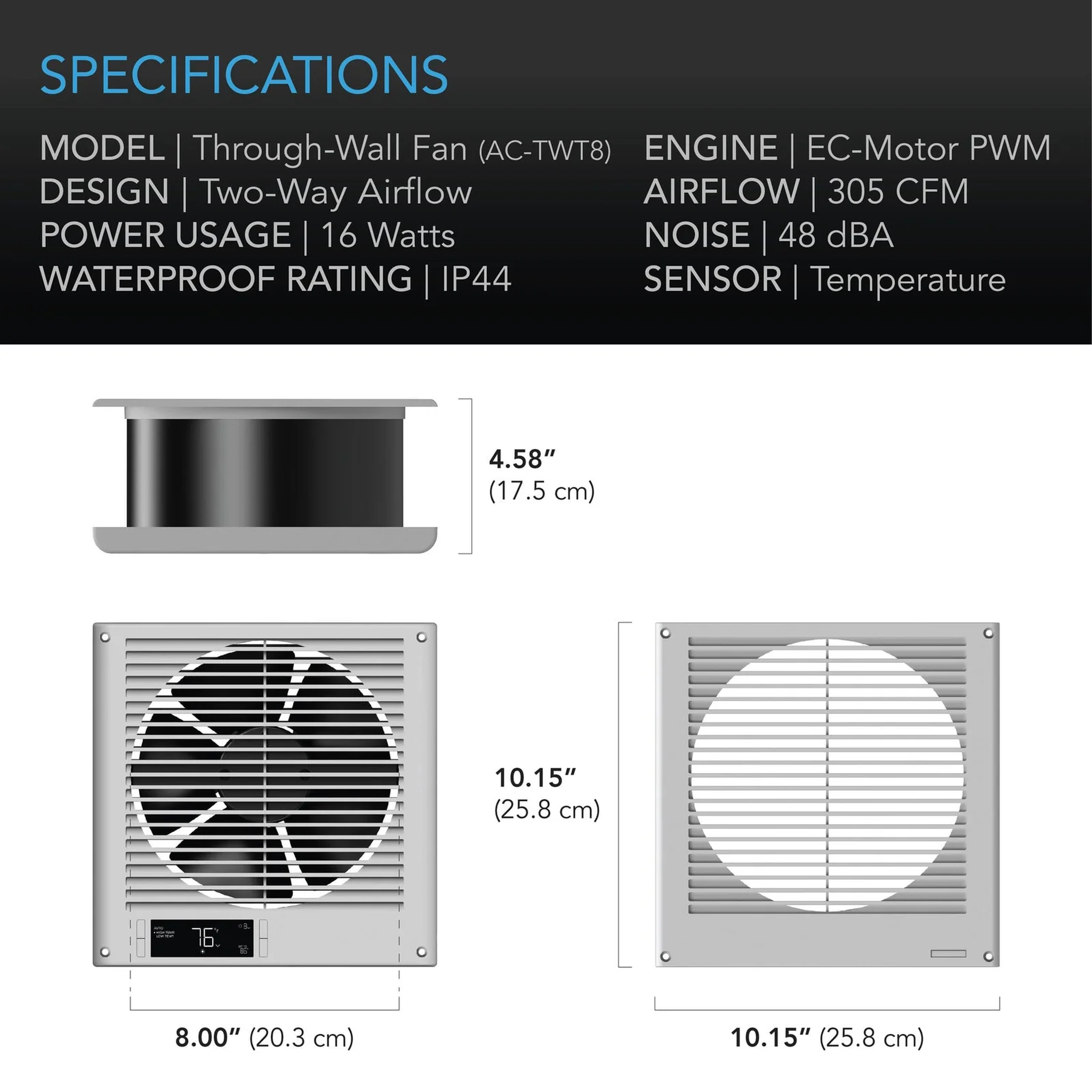 AC Infinity Room to Room Fan — Specifications