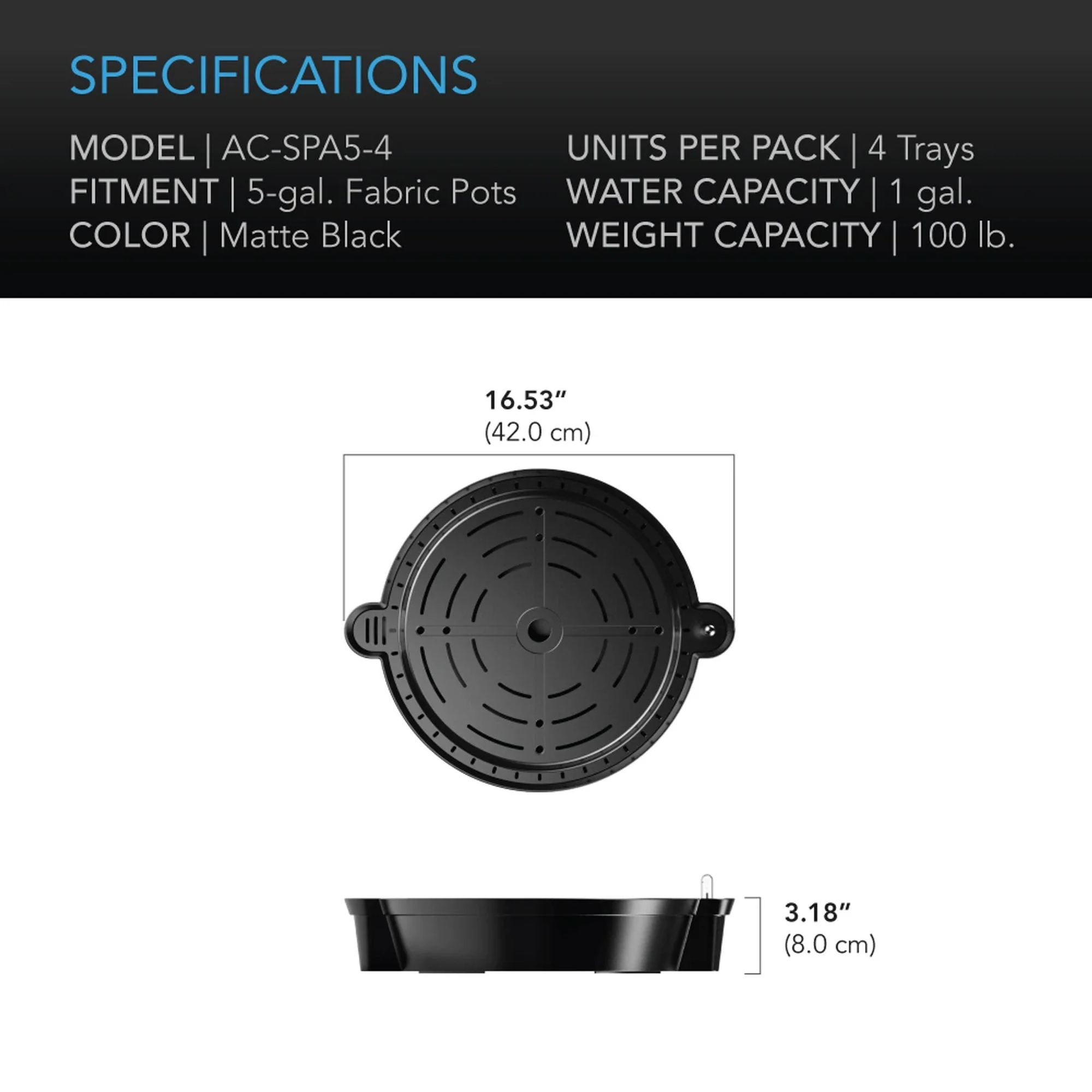 AC Infinity Self Watering Base — Specifications