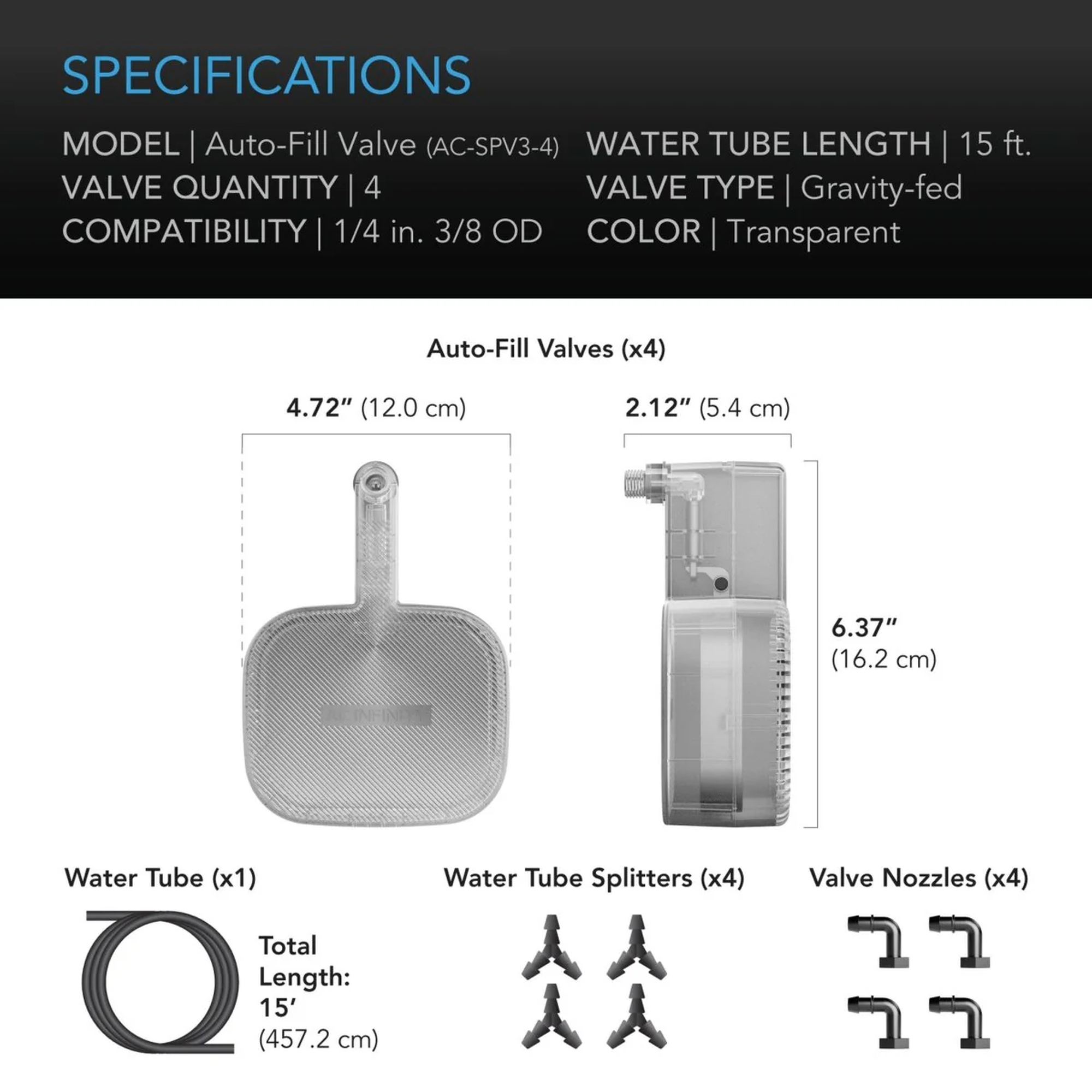 AC Infinity Self Watering Base Valve Kit — Specifications