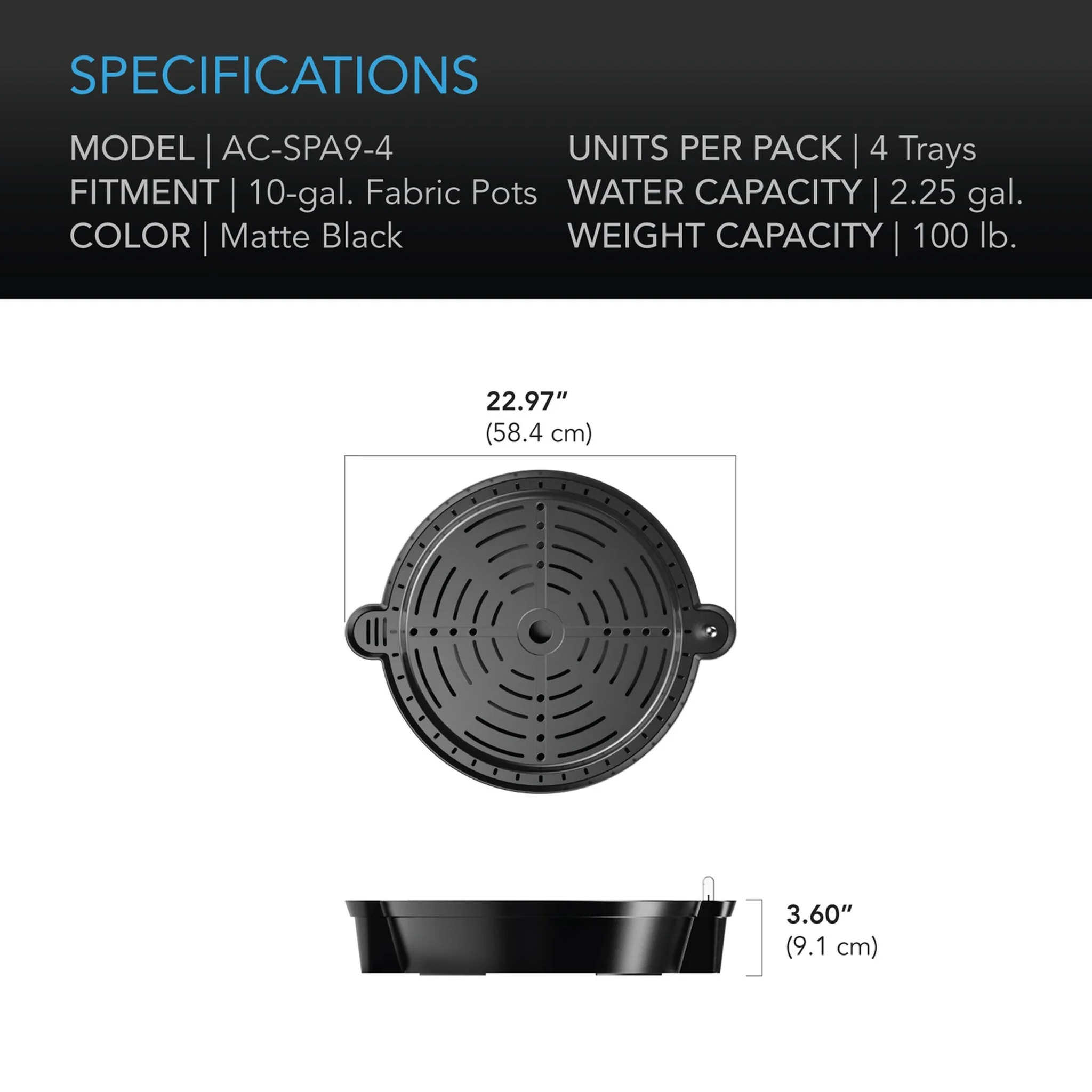 AC Infinity Self Watering Base XL — Specifications