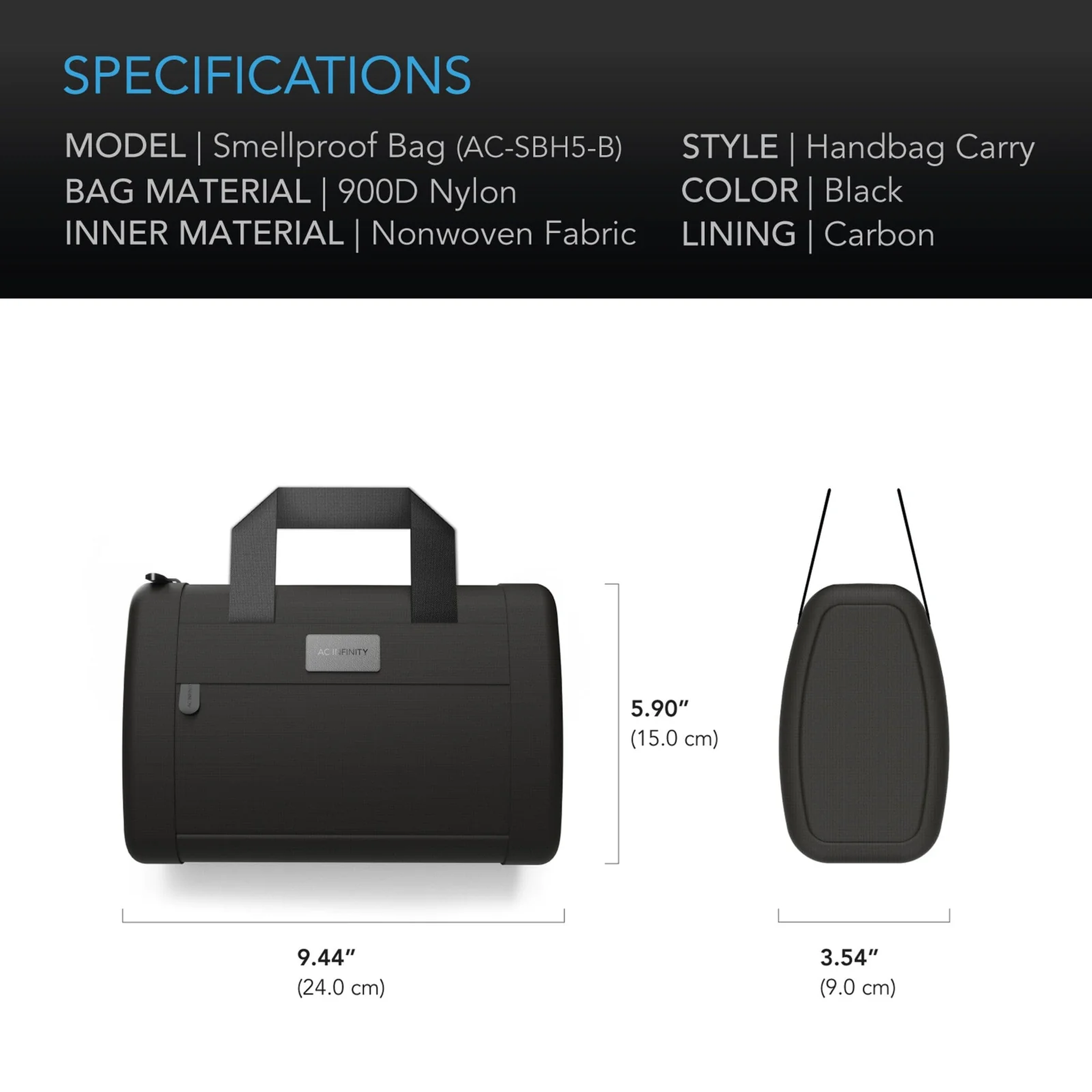 AC Infinity Smell Proof Bag — Specifications