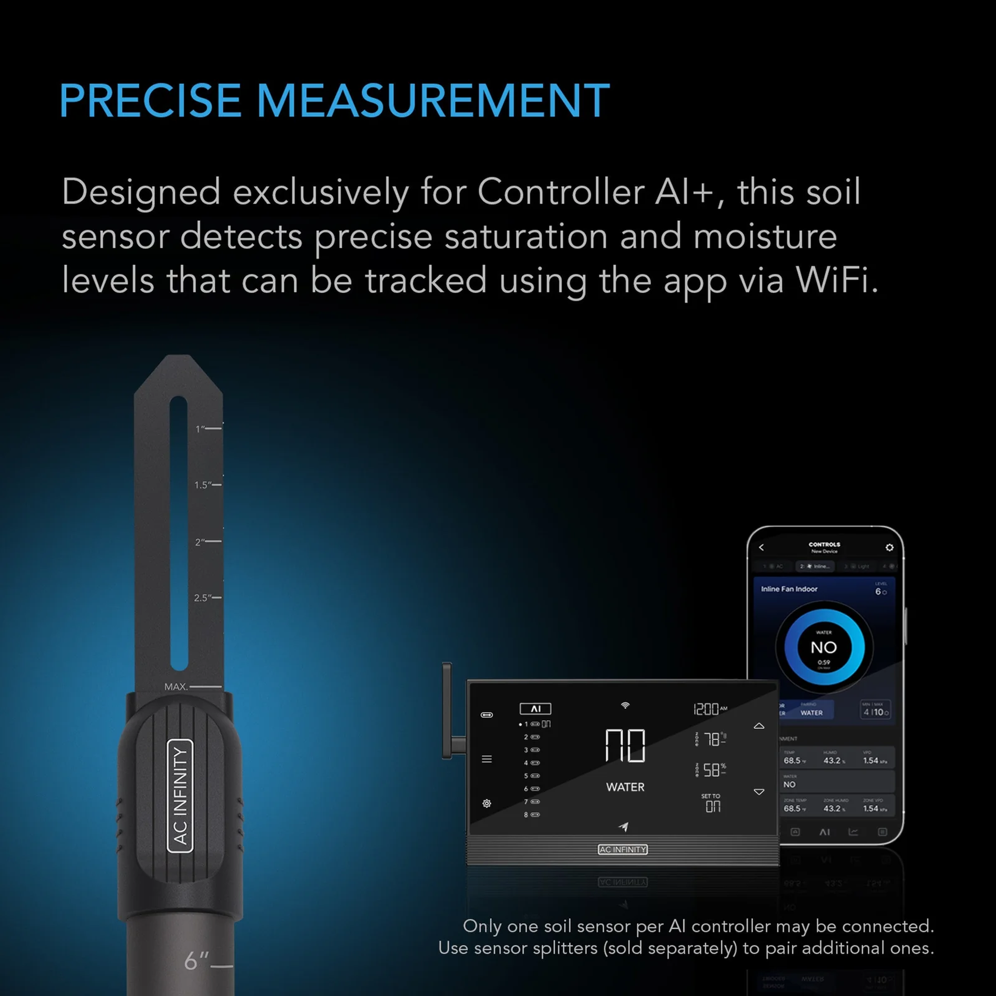 AC Infinity Soil Sensor Probe precise measurement — soil saturation tracked in the AC Infinity app