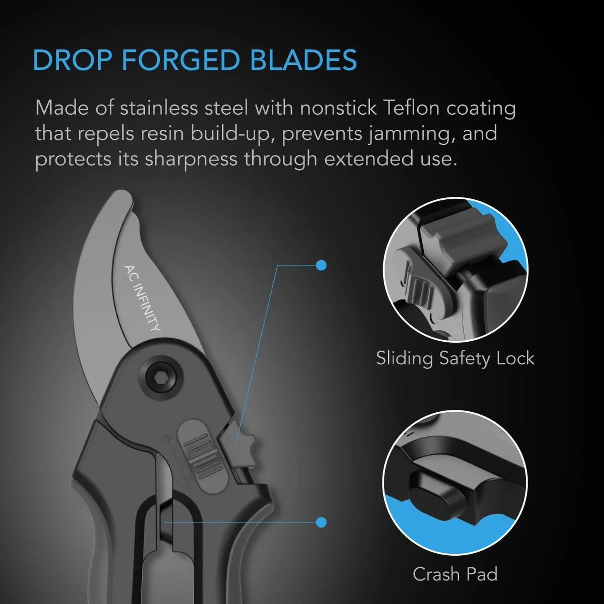 AC Infinity Stainless Steel Bypass Secateurs — Drop Forged Blades