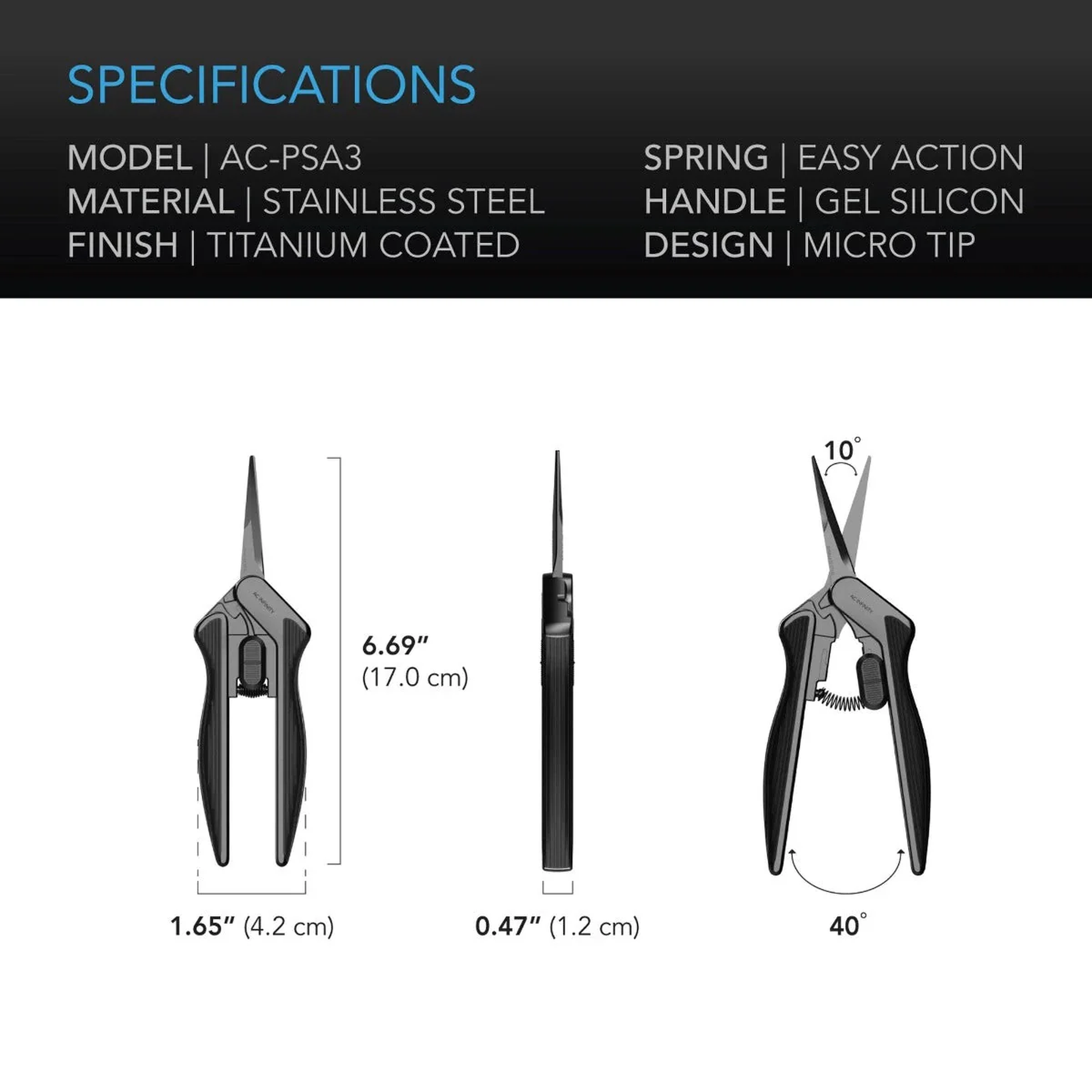 AC Infinity Stainless Steel Pruning Shears Straight — Specifications
