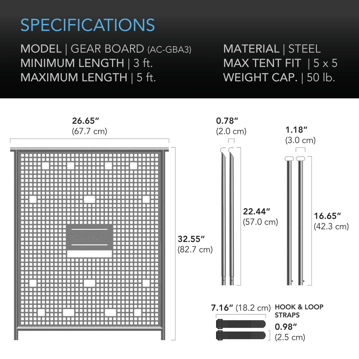 AC Infinity Tent Equipment Board — Specifications