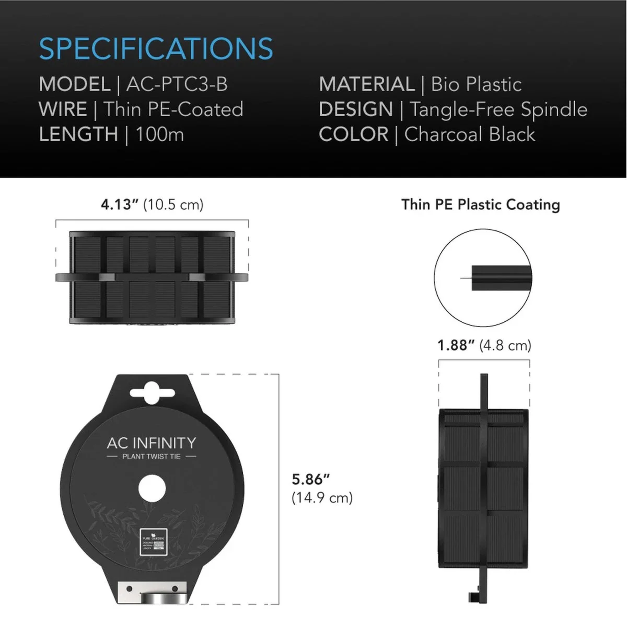 AC Infinity Twist Ties Black — Specifications