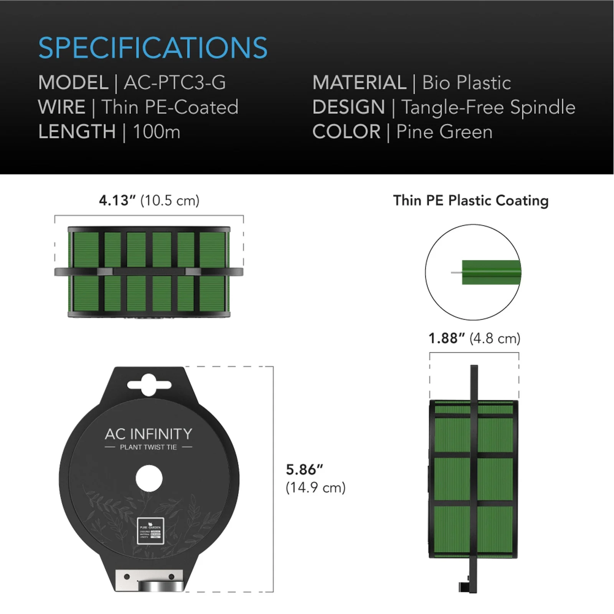 AC Infinity Twist Ties Green — Specifications