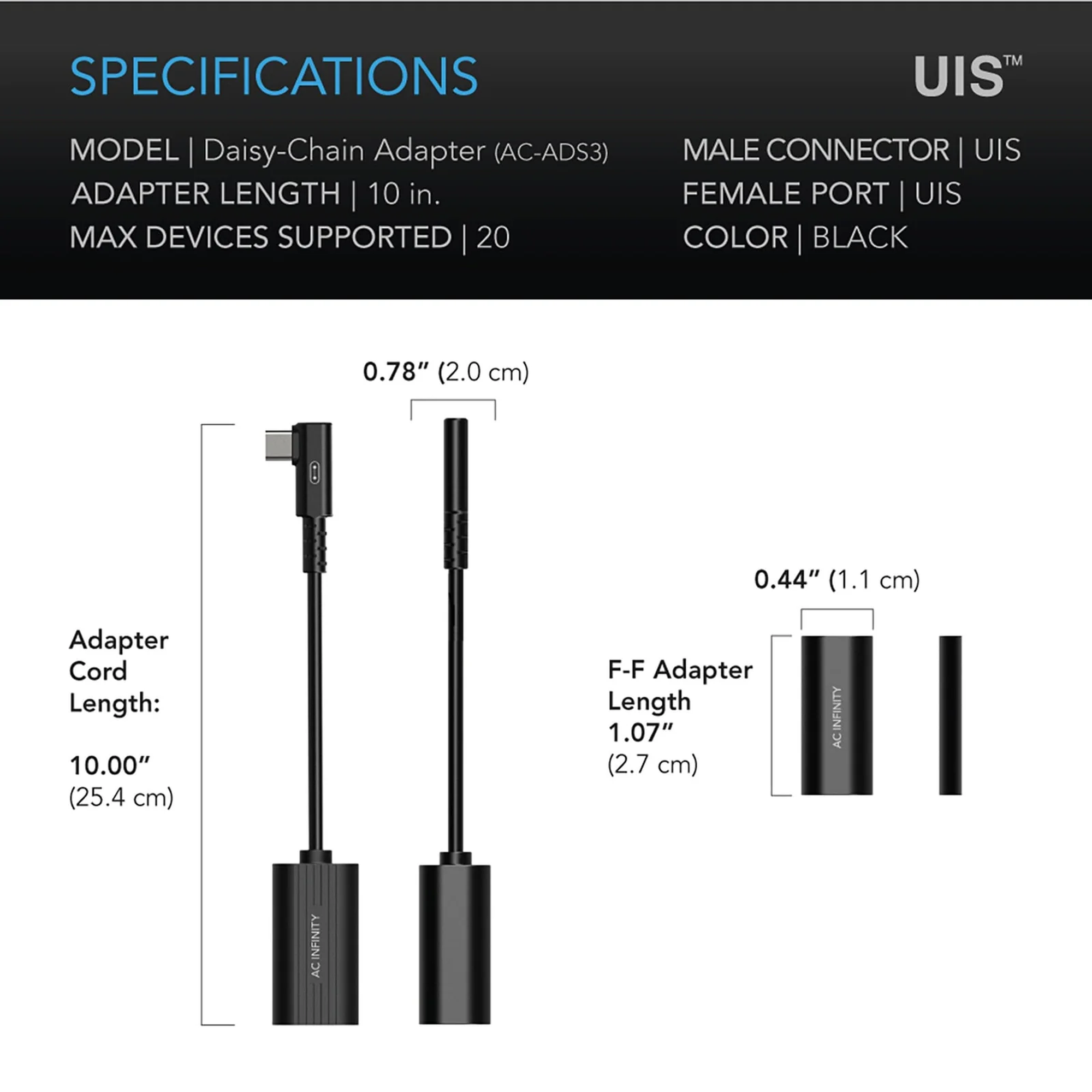 AC Infinity UIS 2-in-1 Splitter Daisy-Chain Adapter — Specifications