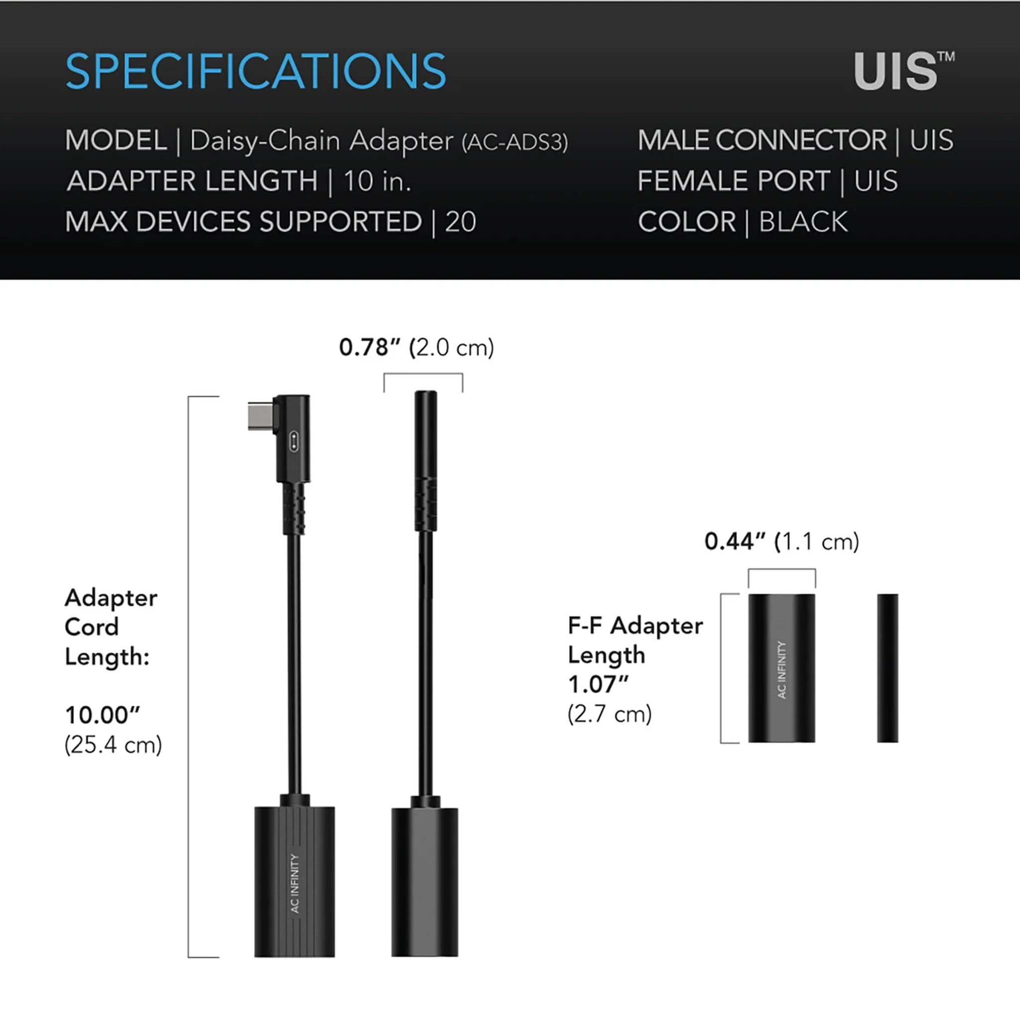 AC Infinity UIS 2-in-1 Splitter Daisy-Chain Adapter — Specifications