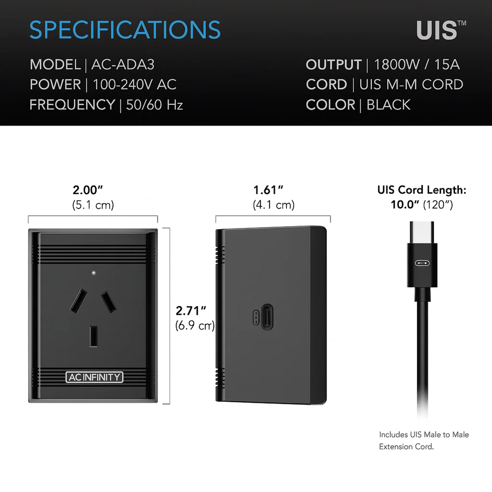AC Infinity UIS Control Plug — Specifications