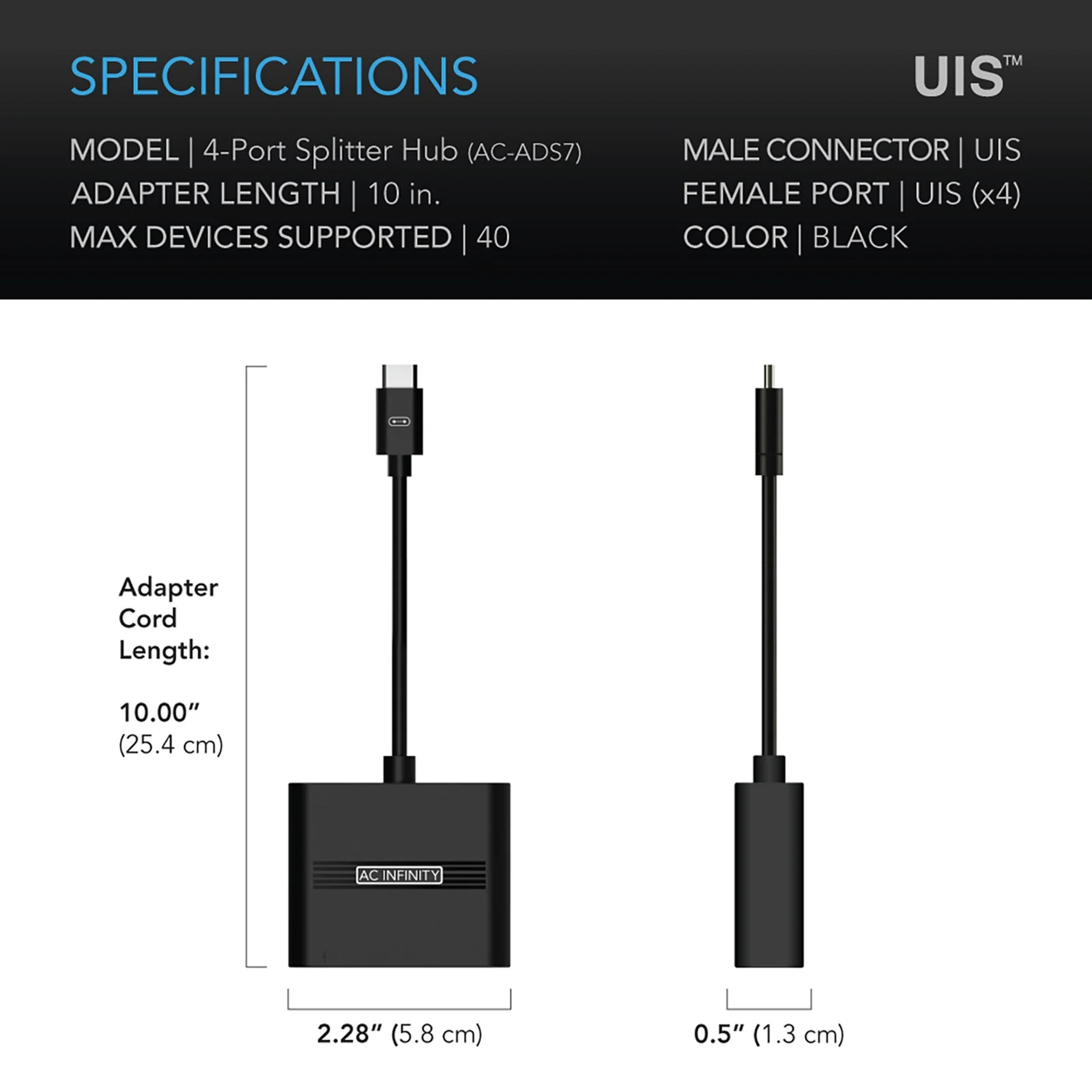 AC Infinity UIS Splitter Hub 4 Port — Specifications