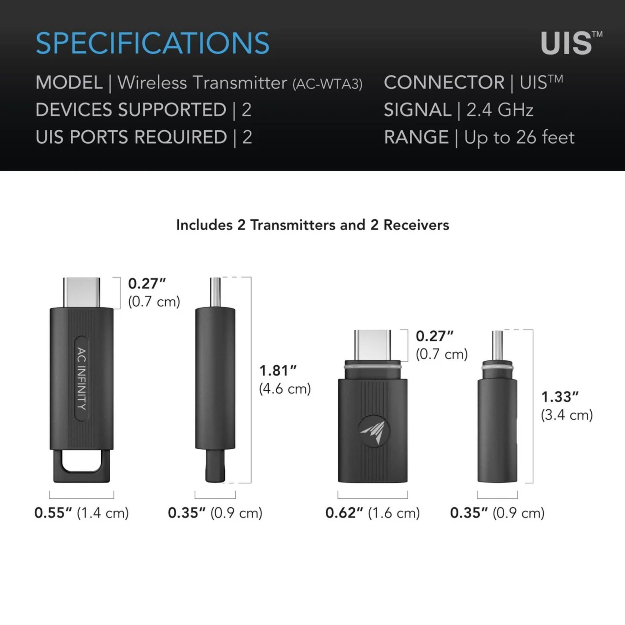 AC Infinity UIS Transmitter & Receiver — Specifications