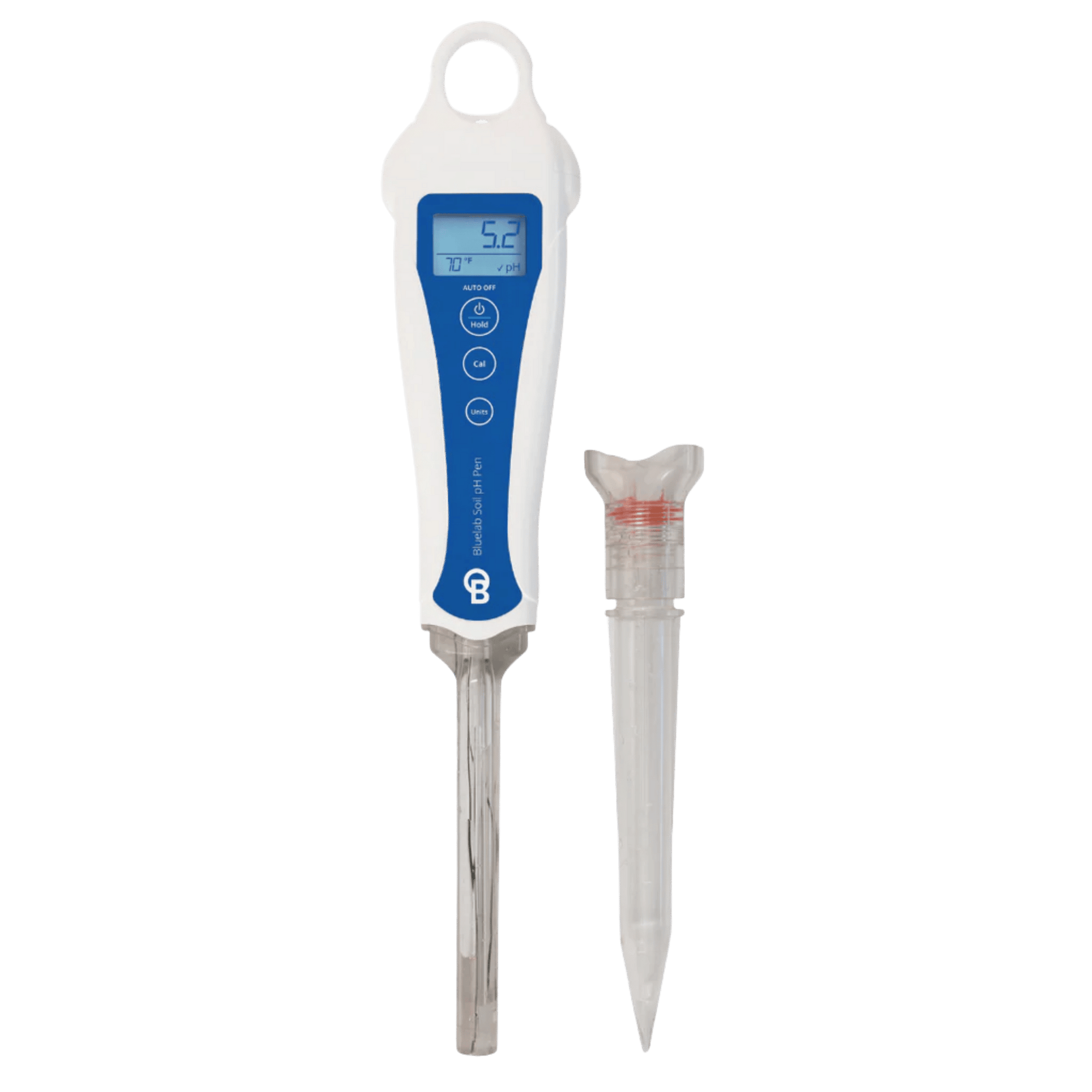 Bluelab Soil pH Pen lid off — probe tip exposed for in-substrate measurement
