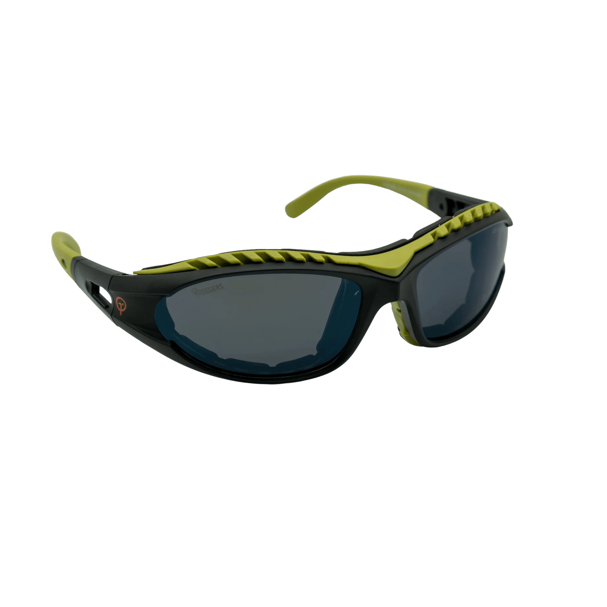 Treegers LED Protective Eyewear front-side view — temple arm hinge detail