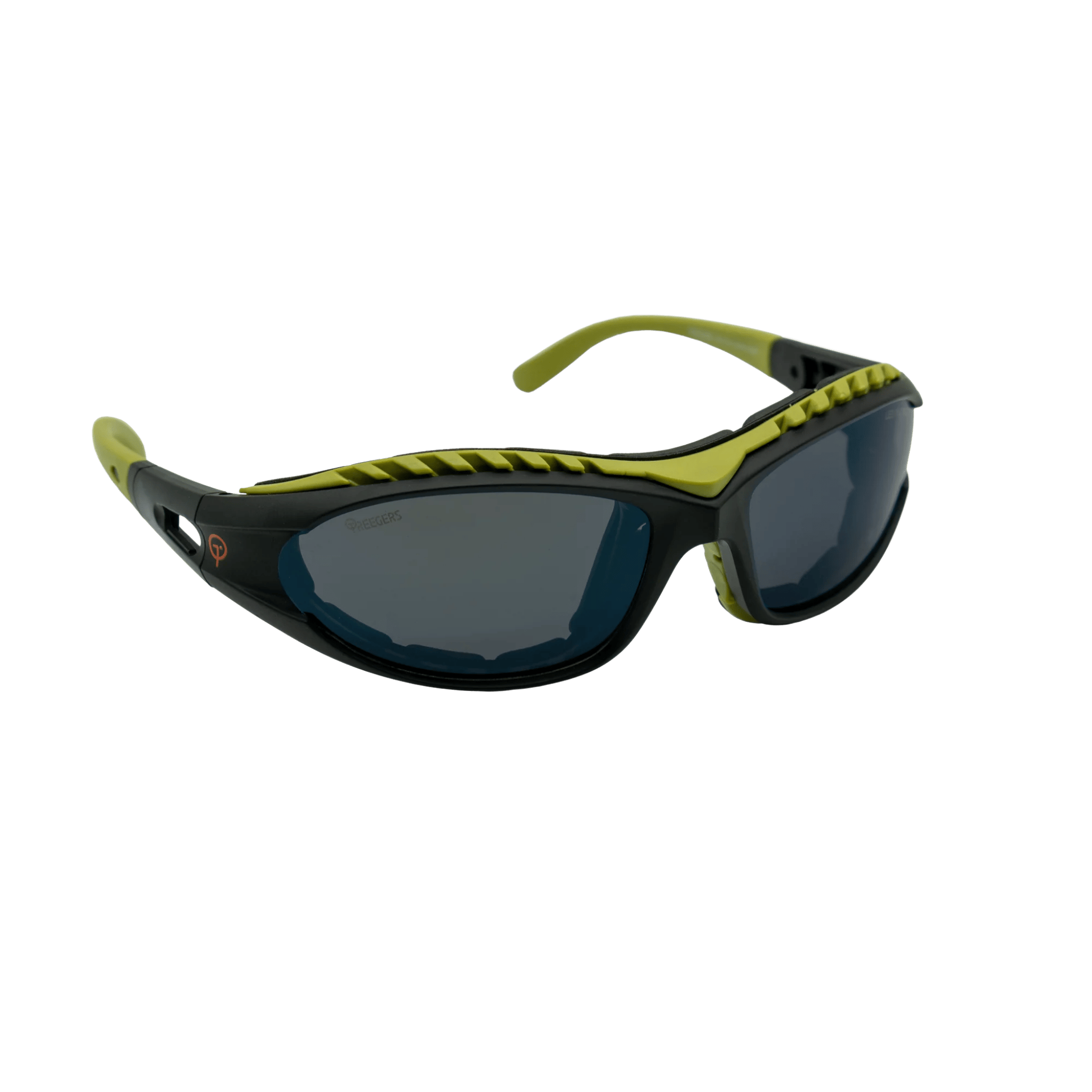 Treegers LED Protective Eyewear front-side view — temple arm hinge detail